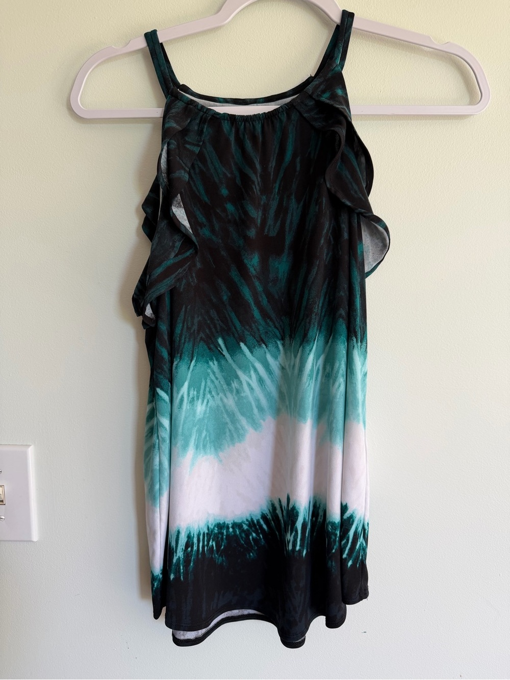 White House Black Market Teal, Black & White Tie-Dye Shift Sleevless Tank work